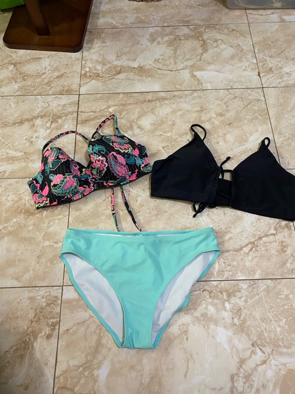 Floral Black & Mint Two-Piece Bikini Set